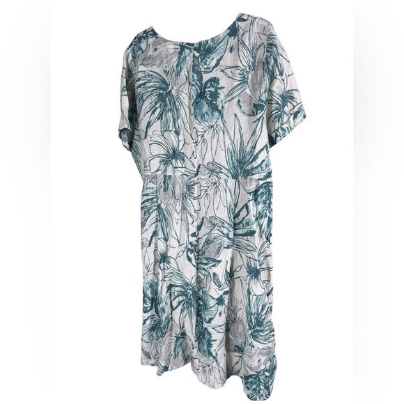 WoolOvers button through linen dress sketched linear floral pattern 14 - Picture 6 of 9